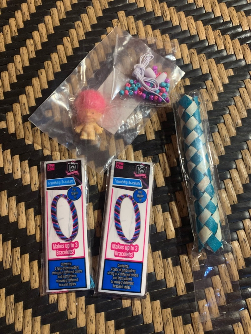 Kids Friendship Bracelet Kit with Pink Troll Doll and finger trap